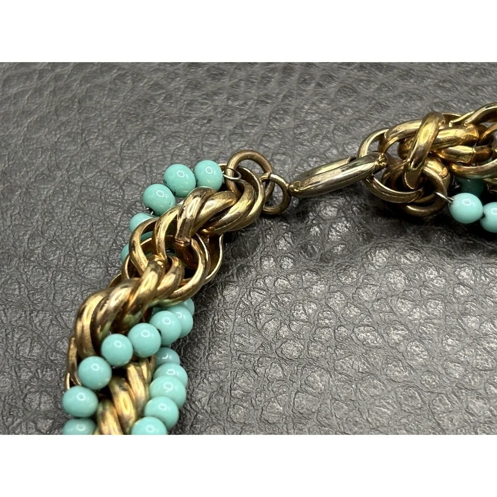Vintage Faux Turquoise Blue Beads Thick Wide Rope Chain Bracelet Twisted 8.5